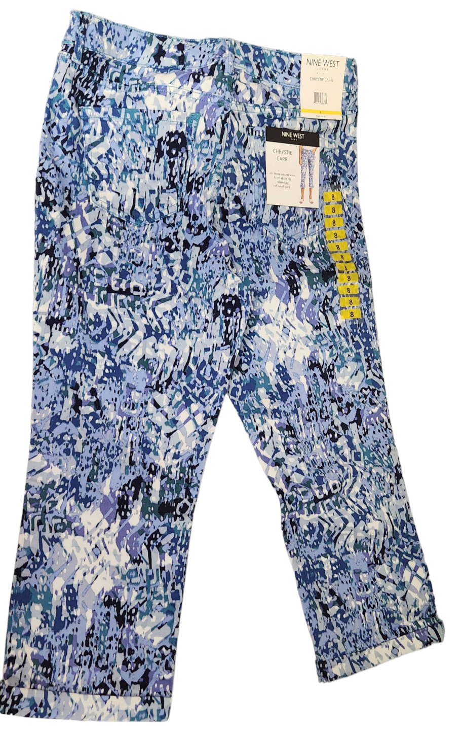 Nine West Chrystie Capri Twill Relaxed Leg Denim Blue Print Size 8