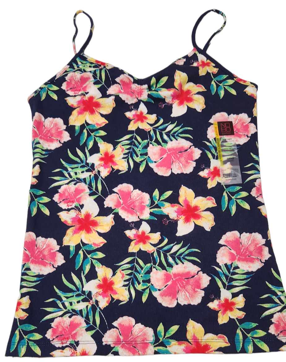 No Boundaries Women's Juniors Rib Cami Shirt Large (11-13) Blue Cove Tropical