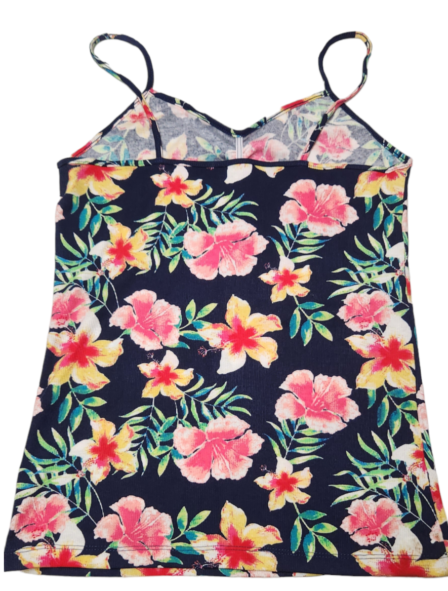 No Boundaries Women's Juniors Rib Cami Shirt Large (11-13) Blue Cove Tropical