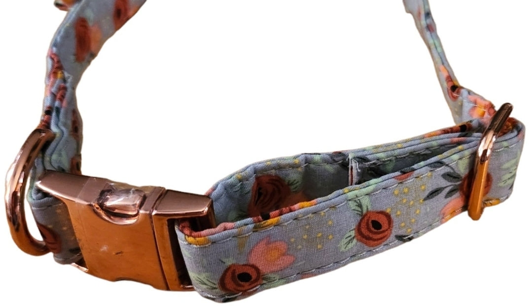 3 Piece Floral Dog Collar Removable Flower & Bow Tie Size Medium