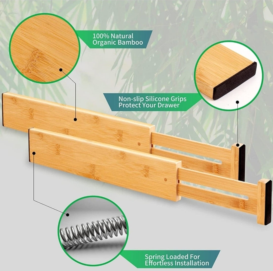 Huadi Bamboo Expandable Drawer Dividers (17.72"-21.65") 4-PACK
