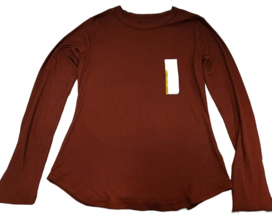 No Boundaries Fitted Stretch Ribbed Crew Neck Long Sleeve T-Shirt (Brown) L