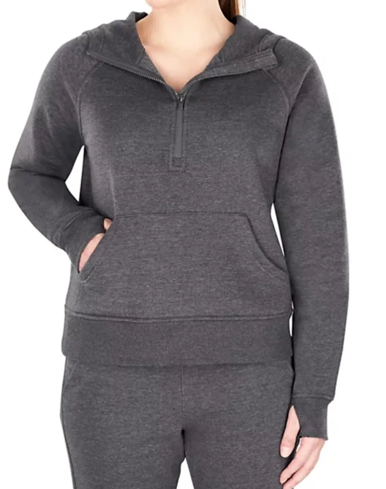 Members Mark Women's Ribbed Half Zip Hoodie With Kangaroo Pocket