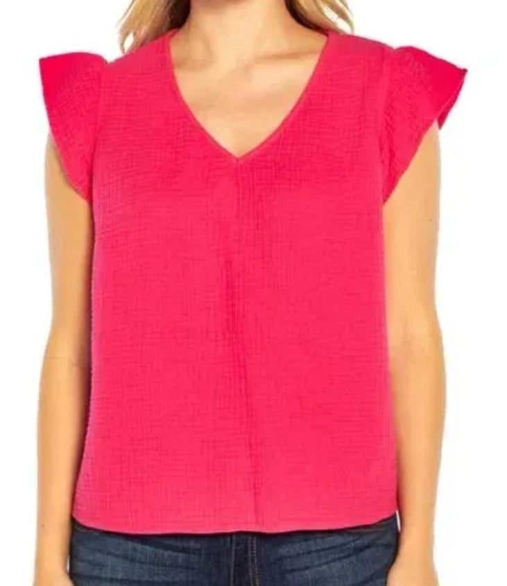 Three Dots Women's Double Gauze Fuchsia Top