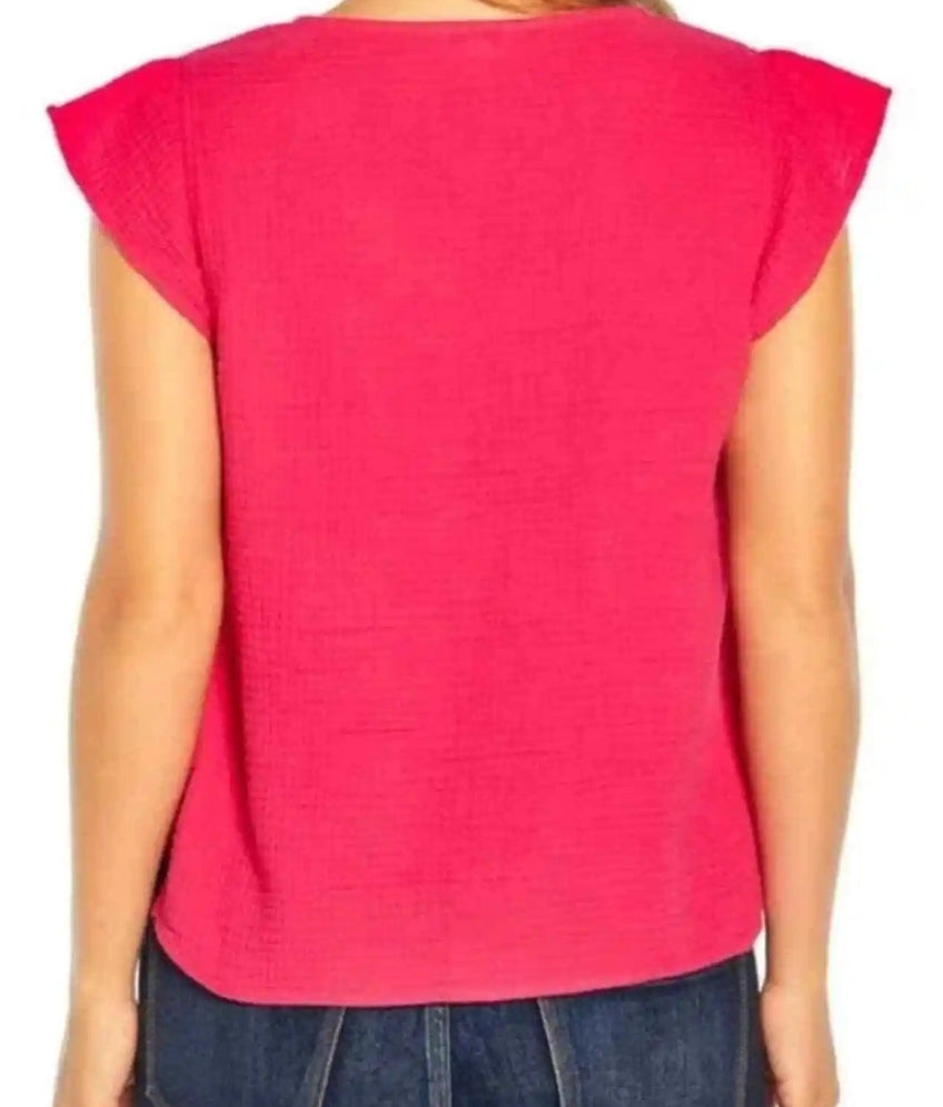 Three Dots Women's Double Gauze Fuchsia Top