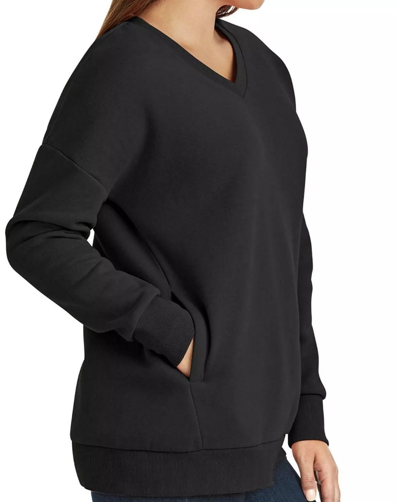 Member's Mark Womens Black V-Neck Cozy Sweatshirt with Pockets