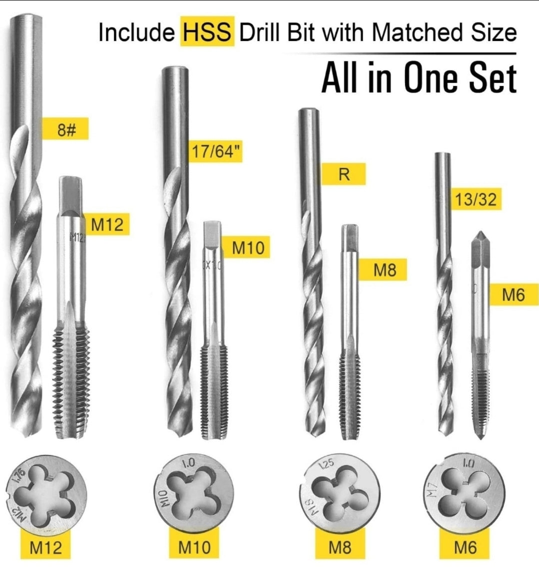 AZUNO 14-Piece Metric Tap & Die Set, with Drill Bit & Wrenches