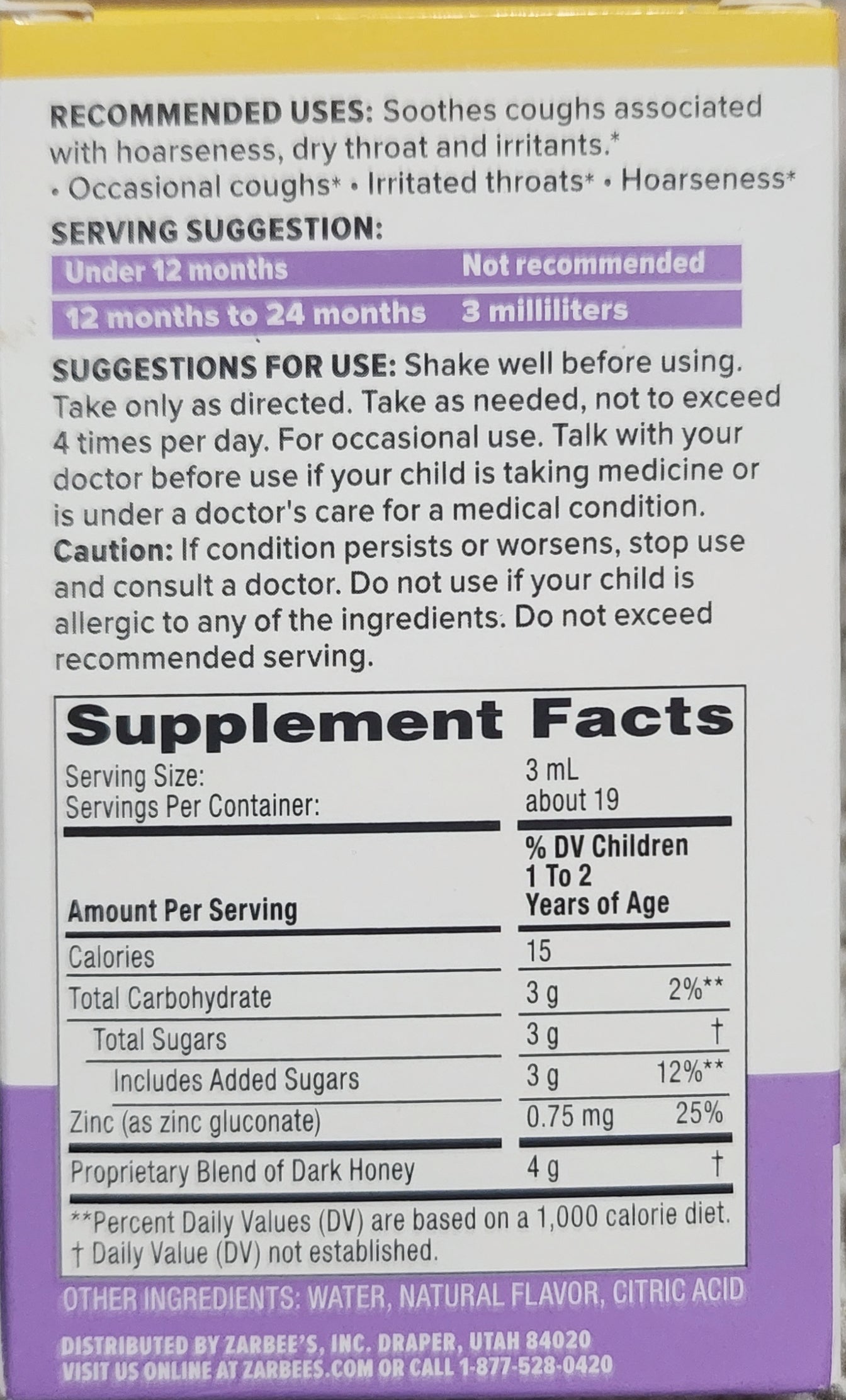Zarbee's Baby Cough Syrup + Immune with Honey & Zinc - Natural Cherry Flavor - 2 fl oz