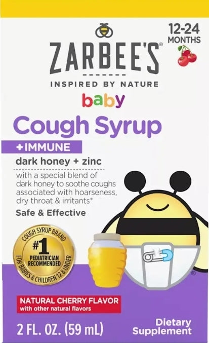 Zarbee's Baby Cough Syrup + Immune with Honey & Zinc - Natural Cherry Flavor - 2 fl oz