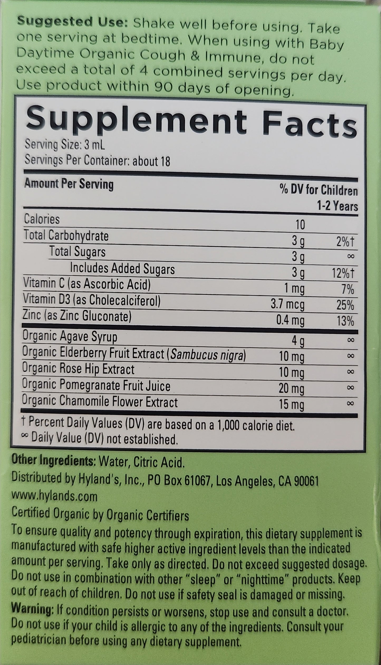 Hyland's Naturals Baby Organic Cough & Immune Nighttime 12+ Months 2 FL OZ. (59mL)